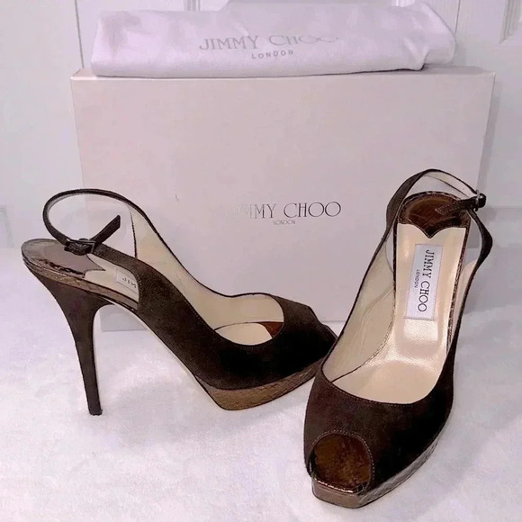 Jimmy Choo SZ 9 1/2 Brown Suede Heels - Picture 2 of 9